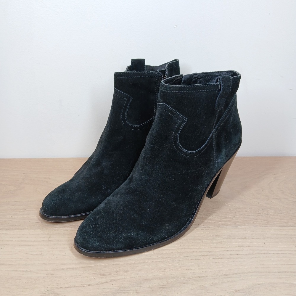 ASH Ivana Ankle Boots Women 9 Black Suede Leather Western Side Zip Block Heel